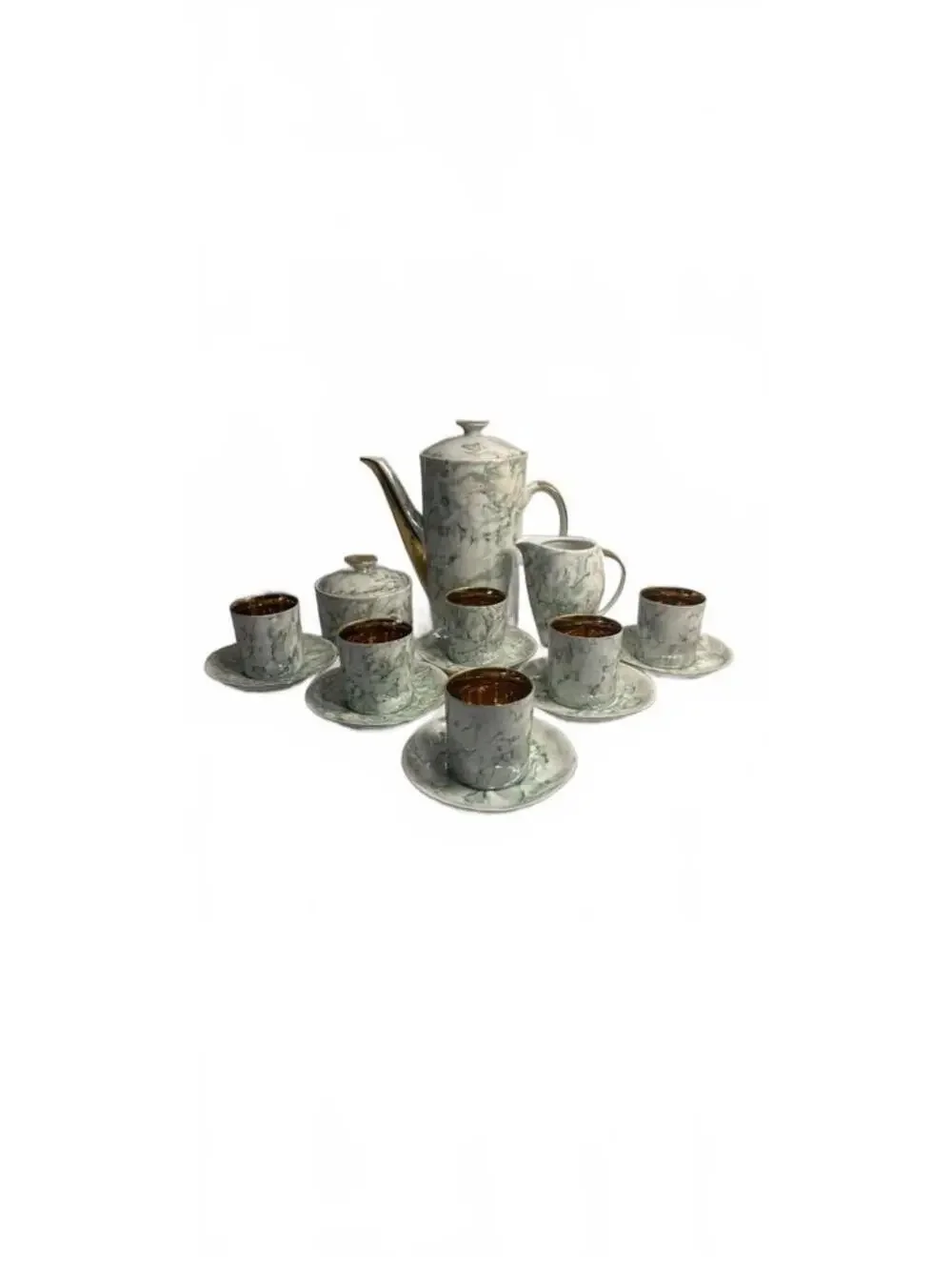 Vintage Wawel Poland Gold Taupe Beige Marble China Tea Set
